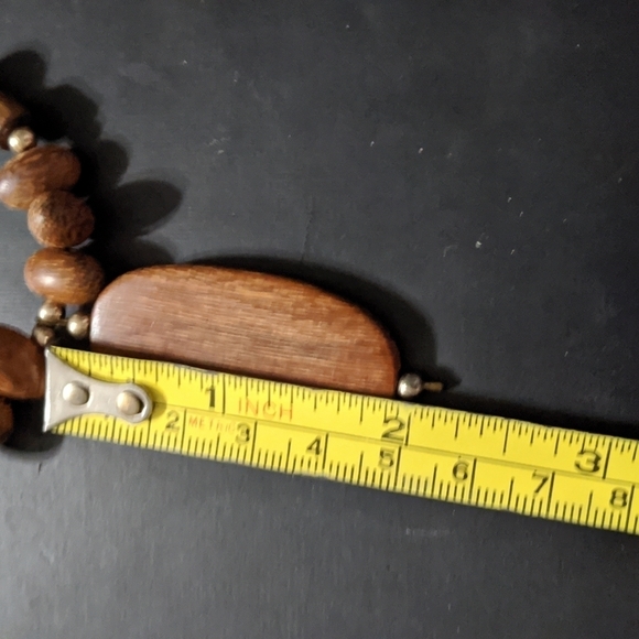 Gold Tone Brown Wooden Beaded Statement Pendant Necklace - Picture 4 of 4